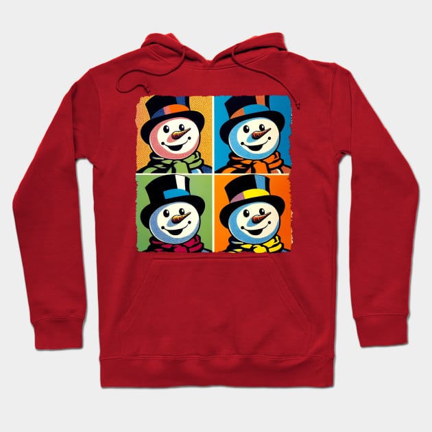 Frosty Fusion: Pop Art's Coolest Creation - Pop Snowman Hoodie by PawPopArt